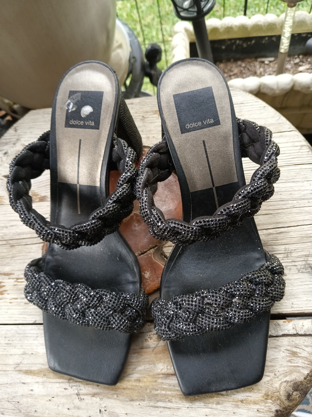 Dolce Vita Black Beaded Braided Strap Heeled Sandals
